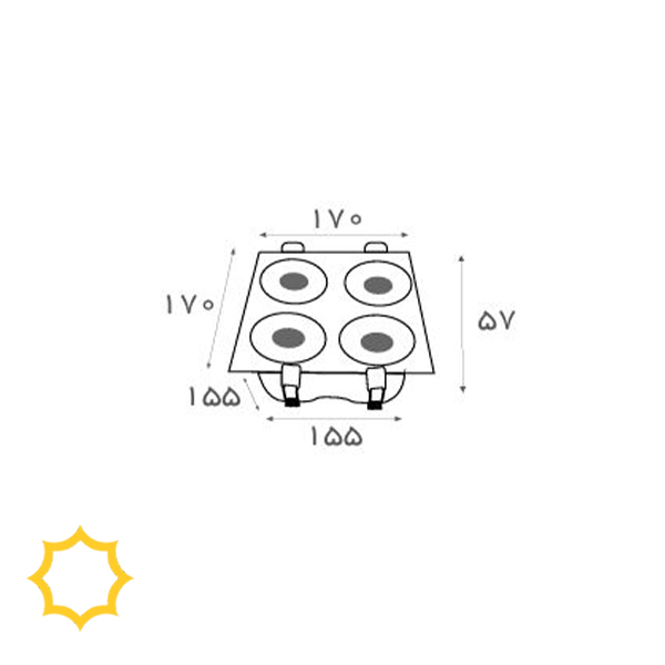 چراغ دکوراتیو سقفی چهار قلو توکار 124 وات با رفلکتور