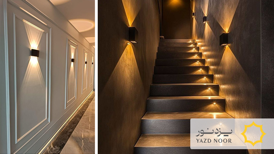 نورپردازی روی دیوار با چراغ قطاری